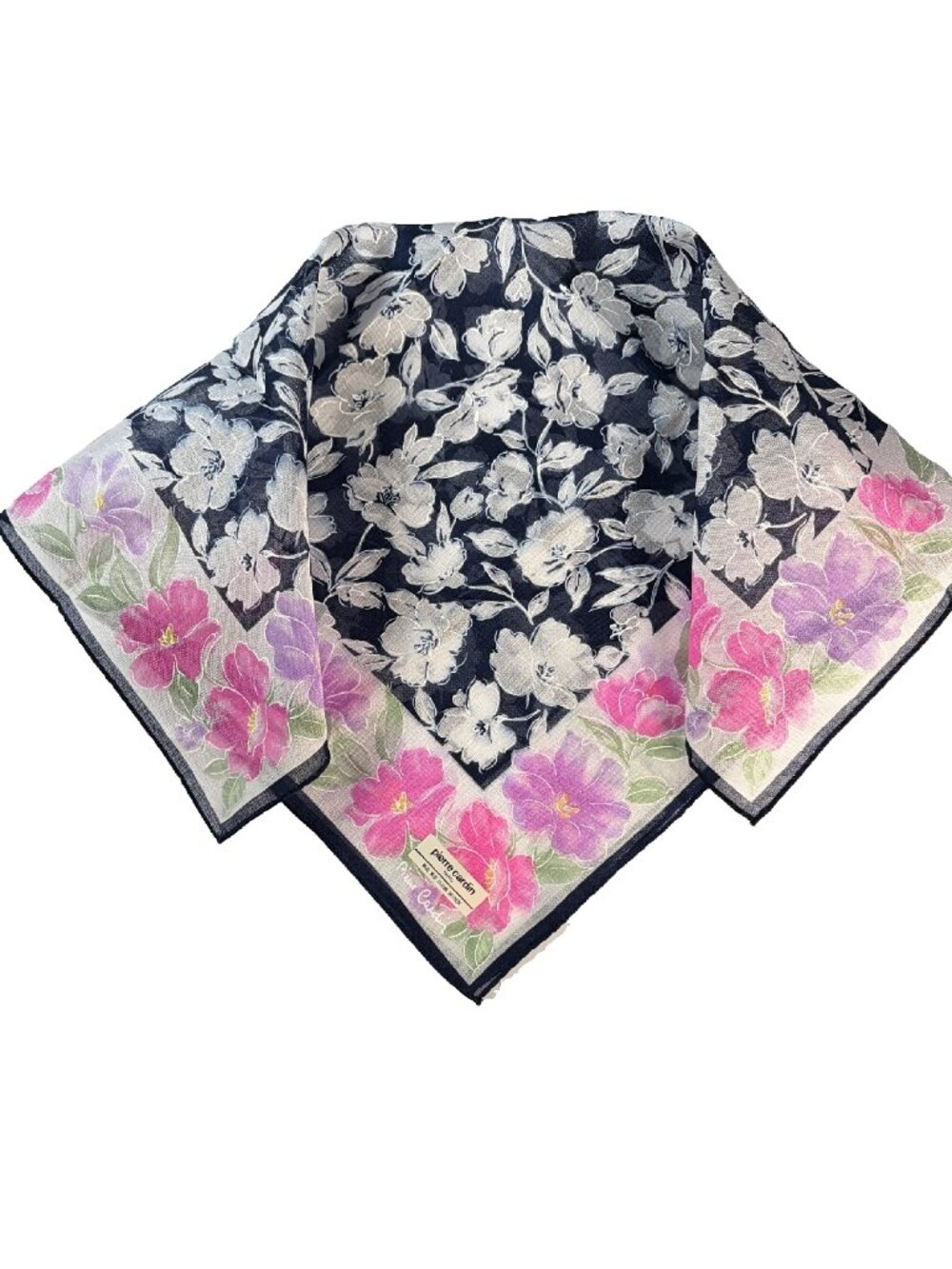 NWT Vintage Pierre Cardin Cotton Floral Scarf 16.5"